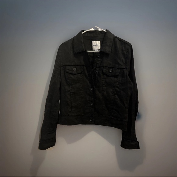 TOMMY BAHAMA TWO PALMS 100% LINEN RAW EDGE BUTTON UP JACKET BLACK SMALL - Picture 1 of 5